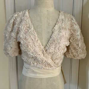 Beige, cropped, rose textured top
